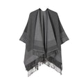 Elegant Grey Women’s Tassel Cape Shawl Scarf – Warm, Multi-Functional Winter Wrap for Home, Travel & Office