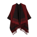 Elegant Red Women’s Tassel Cape Shawl Scarf – Warm, Multi-Functional Winter Wrap for Home, Travel & Office