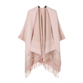 Elegant Pink Women’s Tassel Cape Shawl Scarf – Warm, Multi-Functional Winter Wrap for Home, Travel & Office