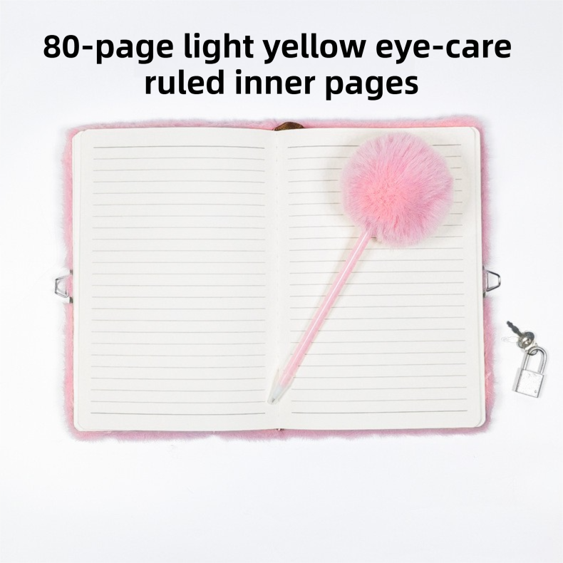 Pink Plush A5 Notebook and Pom Pom Pen Gift Box with Privacy Lock & Key - Soft Faux Fur Diary, Secure Personal Journal, Perfect Gift-Ready Stationery for Girls and Teens