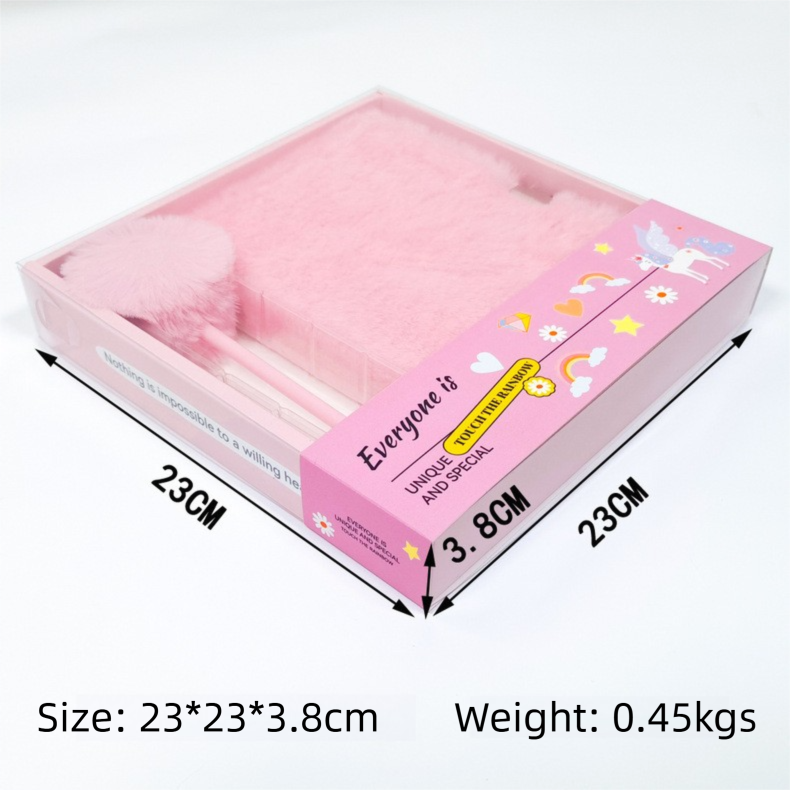 Pink Plush A5 Notebook and Pom Pom Pen Gift Box with Privacy Lock & Key - Soft Faux Fur Diary, Secure Personal Journal, Perfect Gift-Ready Stationery for Girls and Teens