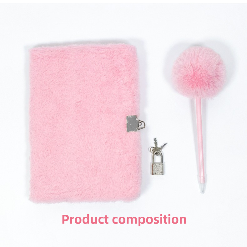 White Plush A5 Notebook and Pom Pom Pen Gift Box with Privacy Lock & Key - Soft Faux Fur Diary, Secure Personal Journal, Perfect Gift-Ready Stationery for Girls and Teens