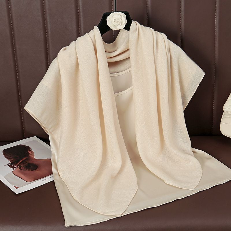 Beige 90×90cm Solid Square Scarf – Lightweight Soft Polyester Head & Neck Wrap for Women
