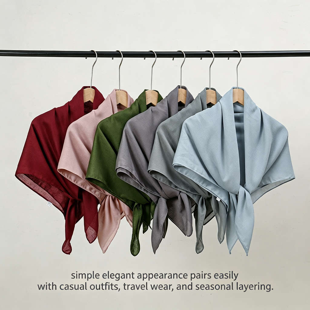 Beige 90×90cm Solid Square Scarf – Lightweight Soft Polyester Head & Neck Wrap for Women