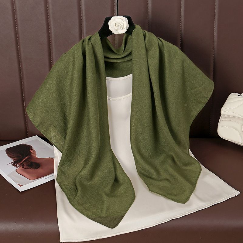 Green 90×90cm Solid Square Scarf – Lightweight Soft Polyester Head & Neck Wrap for Women