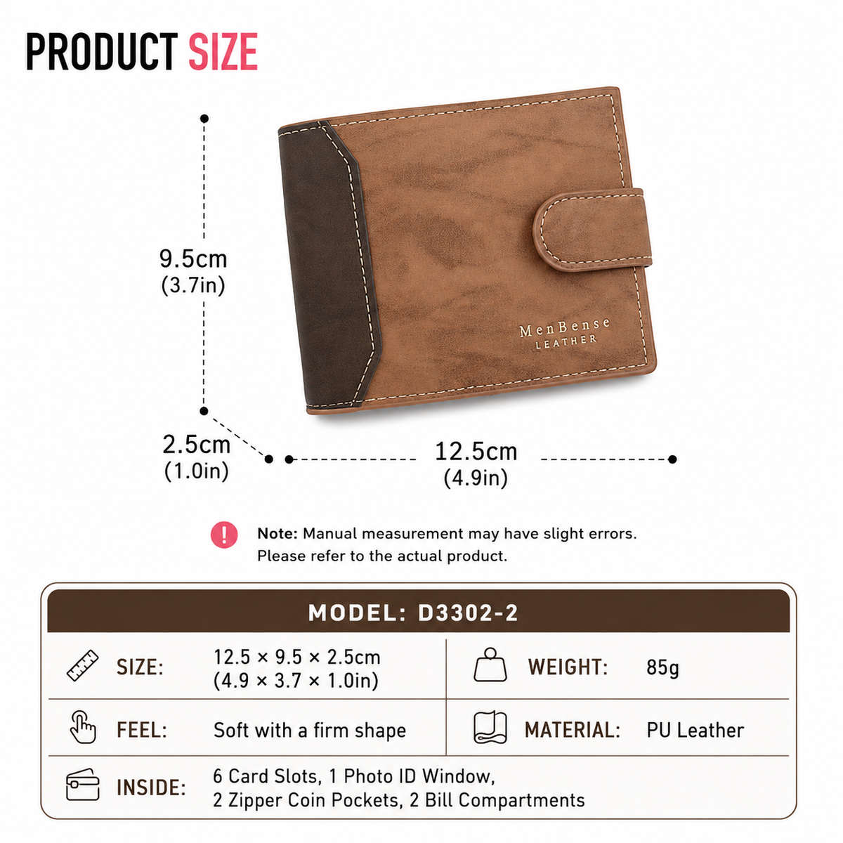 Coffee Mens Frosted PU Leather Trifold Wallet with Coin Zipper Pocket, Bill / Card Slots and ID Window, Australian Father's Day Gift