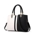 Large Capacity Color Block PU Leather Handbag, Square Shoulder Crossbody Bag with Bottom Rivets & Multi‑Pocket Storage for Daily Casual Use, Black and White 29 x 21 x 14CM