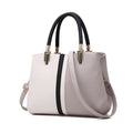 Large Capacity Color Block PU Leather Handbag, Square Shoulder Crossbody Bag with Bottom Rivets & Multi‑Pocket Storage for Daily Casual Use, Grey and White 29 x 21 x 14CM