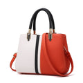 Large Capacity Color Block PU Leather Handbag, Square Shoulder Crossbody Bag with Bottom Rivets & Multi‑Pocket Storage for Daily Casual Use, Orange and White 29 x 21 x 14CM