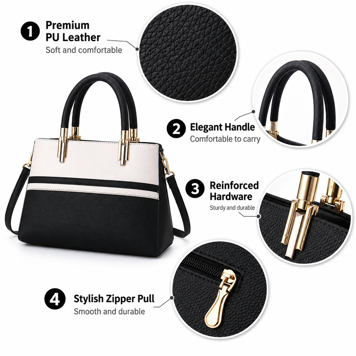 Large Capacity Color Block PU Leather Handbag, Square Shoulder Crossbody Bag with Bottom Rivets & Multi‑Pocket Storage for Daily Casual Use, Orange and White 29 x 21 x 14CM