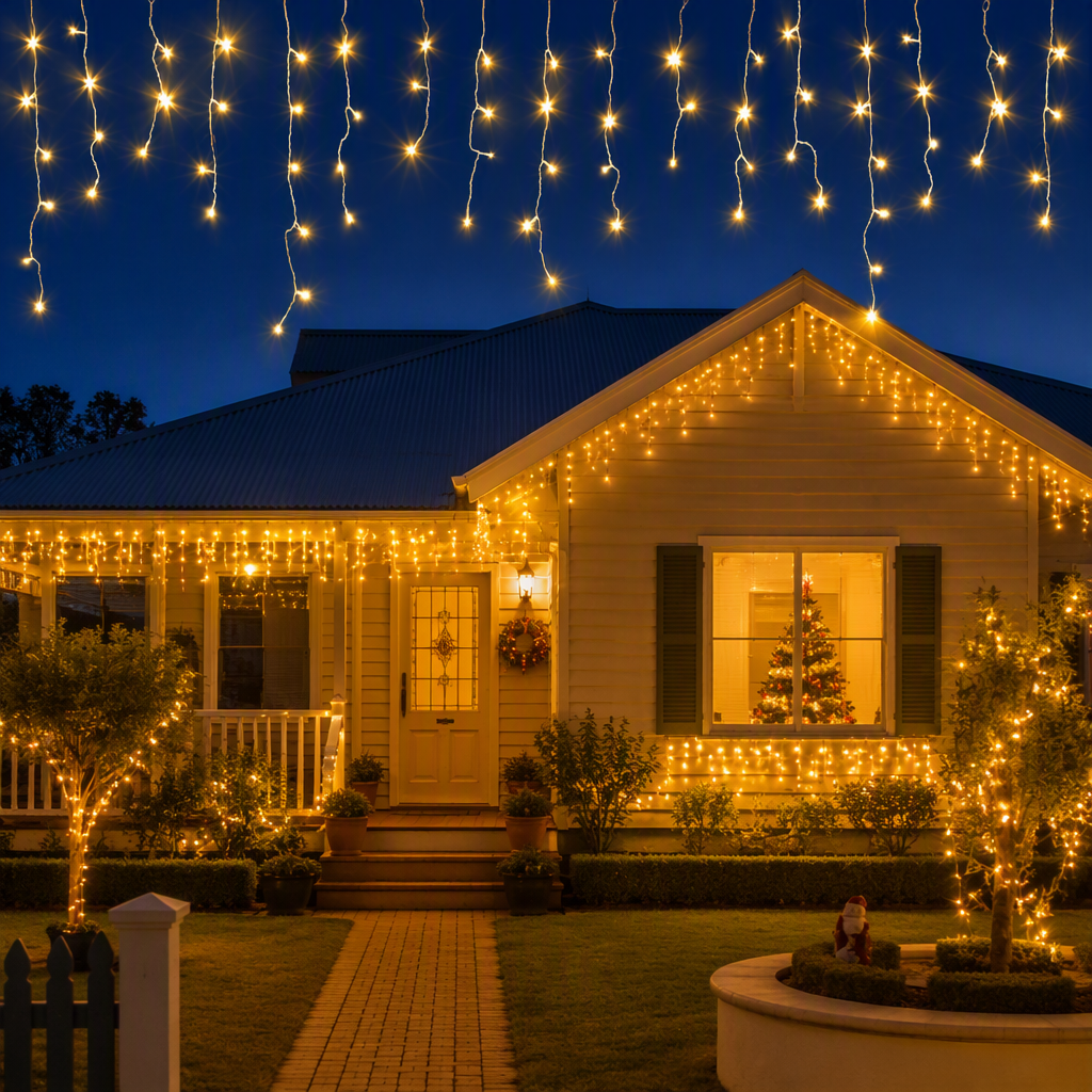 Jingle Jollys 12.5M Solar Christmas Lights Icicle String Light Warm White
