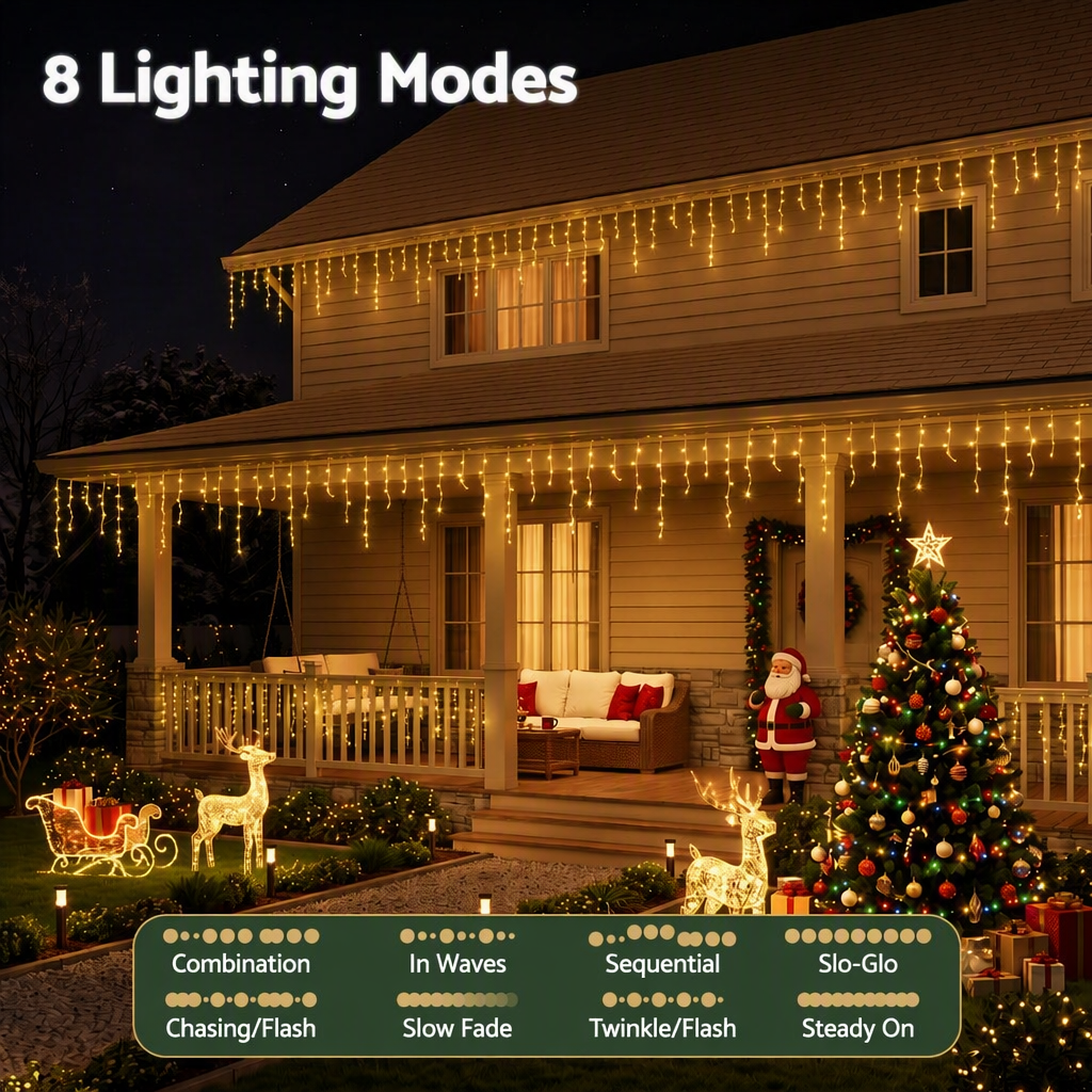 Jingle Jollys 12.5M Solar Christmas Lights Icicle String Light Warm White