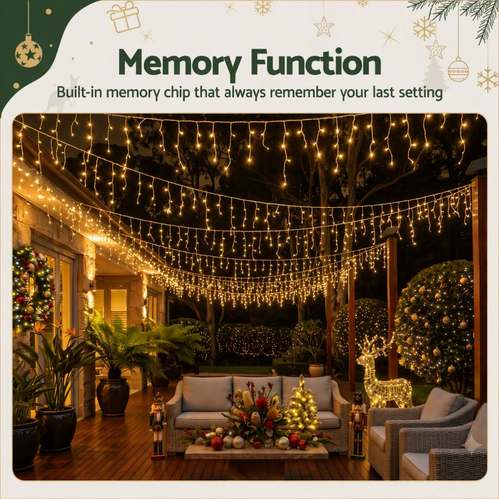 Jingle Jollys 12.5M Solar Christmas Lights Icicle String Light Warm White