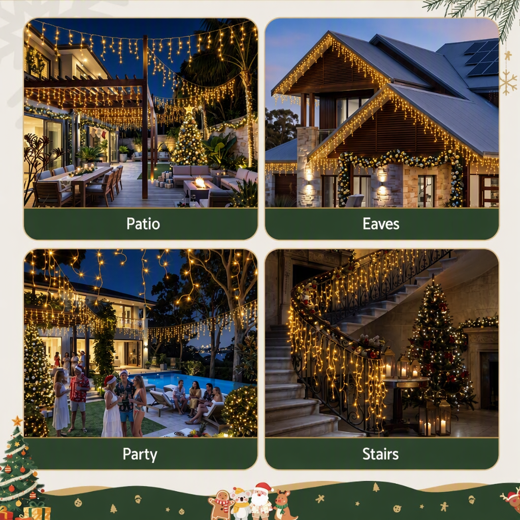 20M Christmas Lights Icicle Light 800 LED Warm White Decor Jingle Jollys